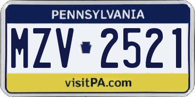 PA license plate MZV2521