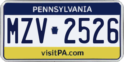 PA license plate MZV2526