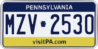 PA license plate MZV2530