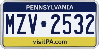 PA license plate MZV2532
