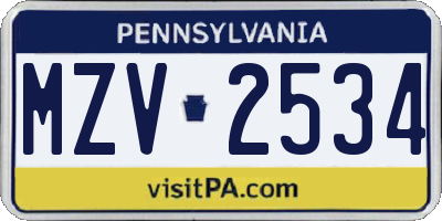 PA license plate MZV2534