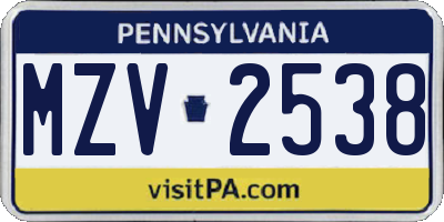 PA license plate MZV2538