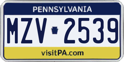 PA license plate MZV2539