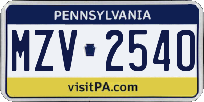 PA license plate MZV2540