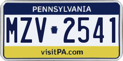 PA license plate MZV2541