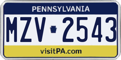 PA license plate MZV2543
