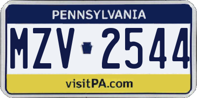 PA license plate MZV2544