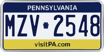 PA license plate MZV2548