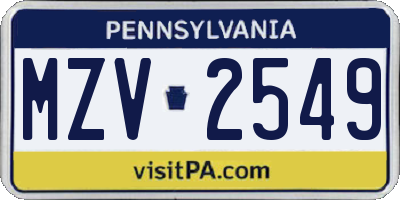 PA license plate MZV2549