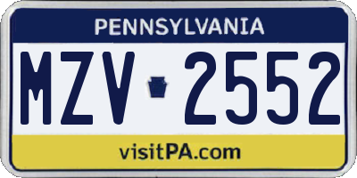 PA license plate MZV2552