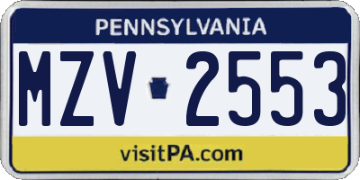 PA license plate MZV2553