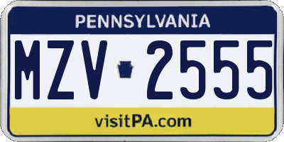 PA license plate MZV2555