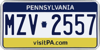 PA license plate MZV2557