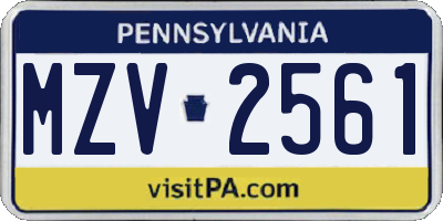 PA license plate MZV2561