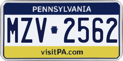 PA license plate MZV2562