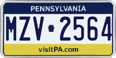 PA license plate MZV2564