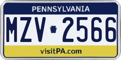 PA license plate MZV2566