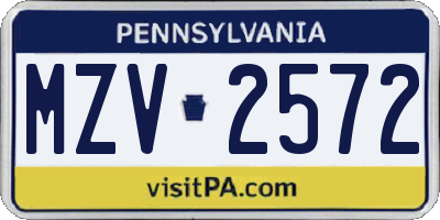 PA license plate MZV2572