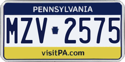 PA license plate MZV2575