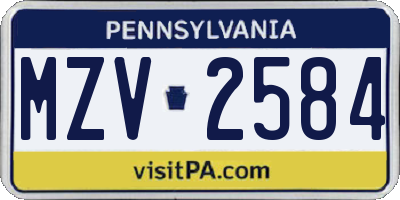PA license plate MZV2584