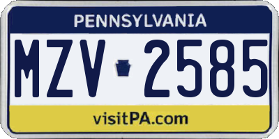 PA license plate MZV2585