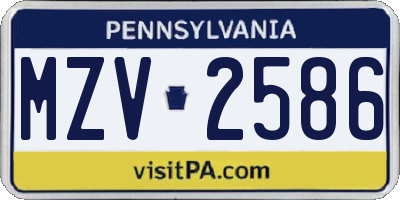 PA license plate MZV2586