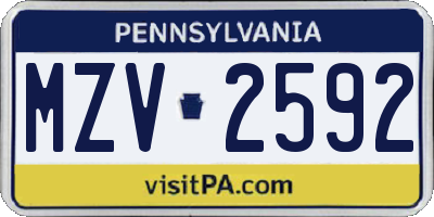 PA license plate MZV2592