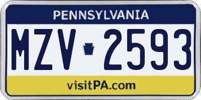 PA license plate MZV2593