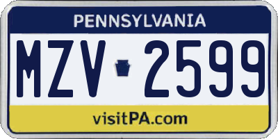 PA license plate MZV2599