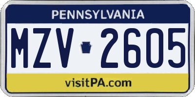 PA license plate MZV2605