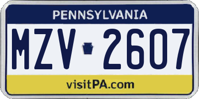 PA license plate MZV2607