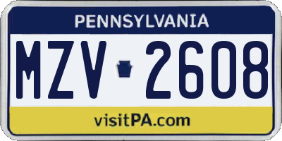 PA license plate MZV2608