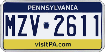 PA license plate MZV2611
