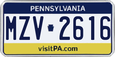 PA license plate MZV2616