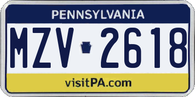 PA license plate MZV2618