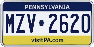 PA license plate MZV2620