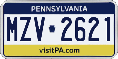 PA license plate MZV2621