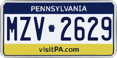 PA license plate MZV2629