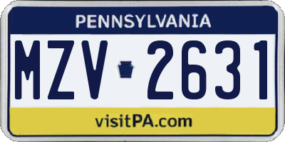 PA license plate MZV2631
