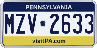 PA license plate MZV2633