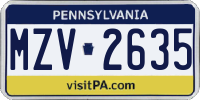 PA license plate MZV2635