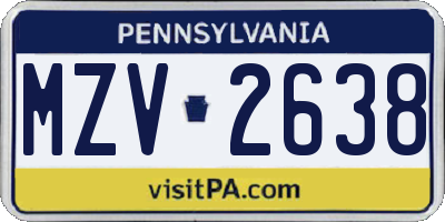 PA license plate MZV2638