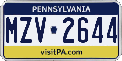PA license plate MZV2644