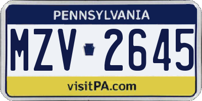 PA license plate MZV2645