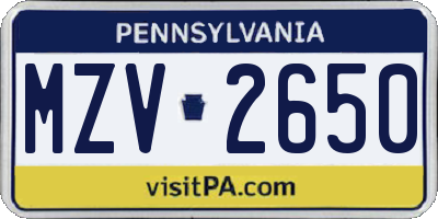PA license plate MZV2650