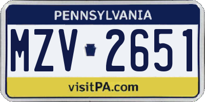 PA license plate MZV2651