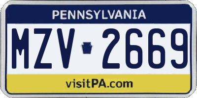 PA license plate MZV2669