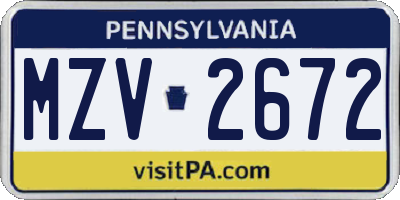 PA license plate MZV2672