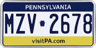 PA license plate MZV2678