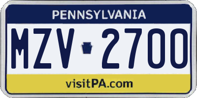 PA license plate MZV2700